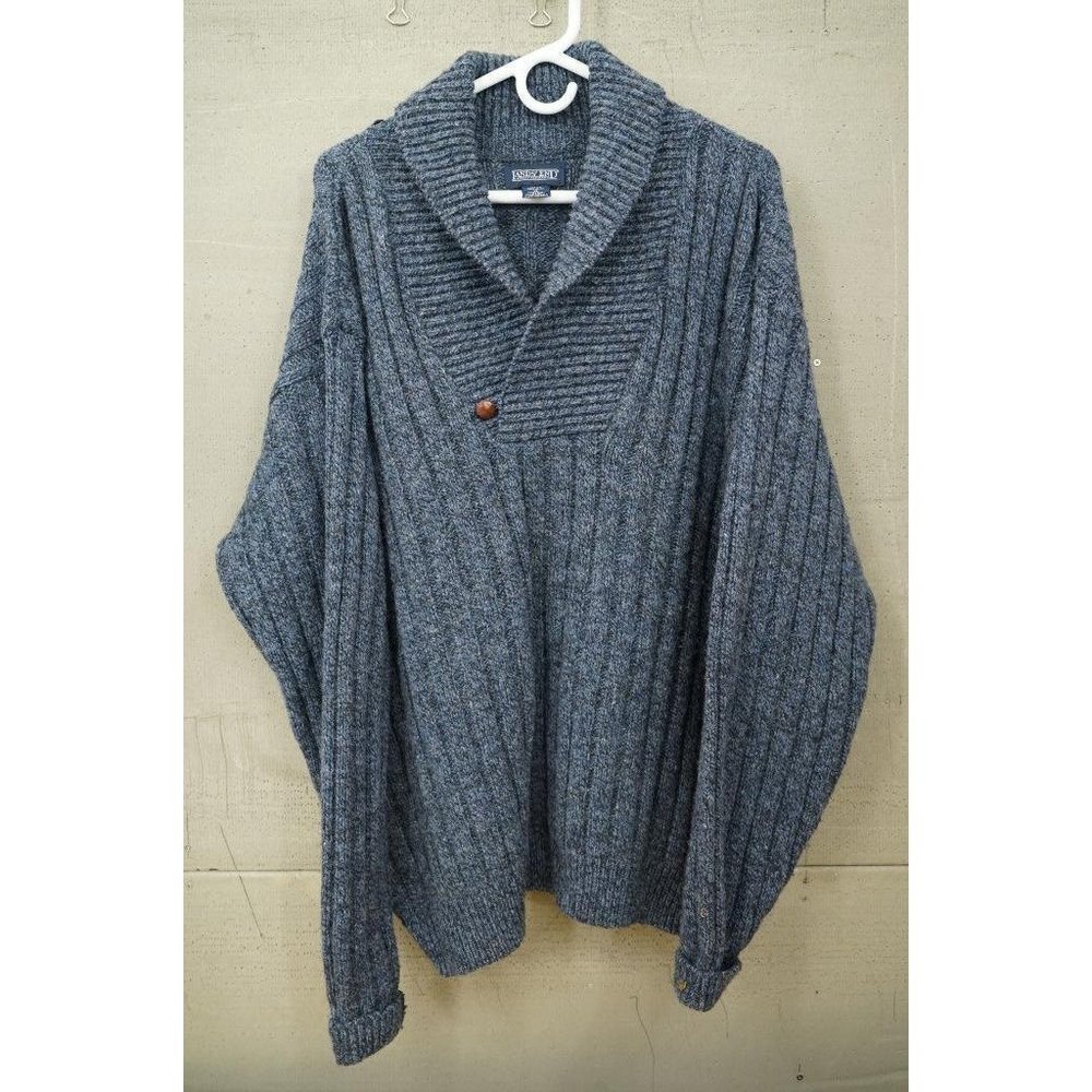 Mens Clothing Pullover Sweater Blue Knit Virgin Wool LANDS END XL 46-48